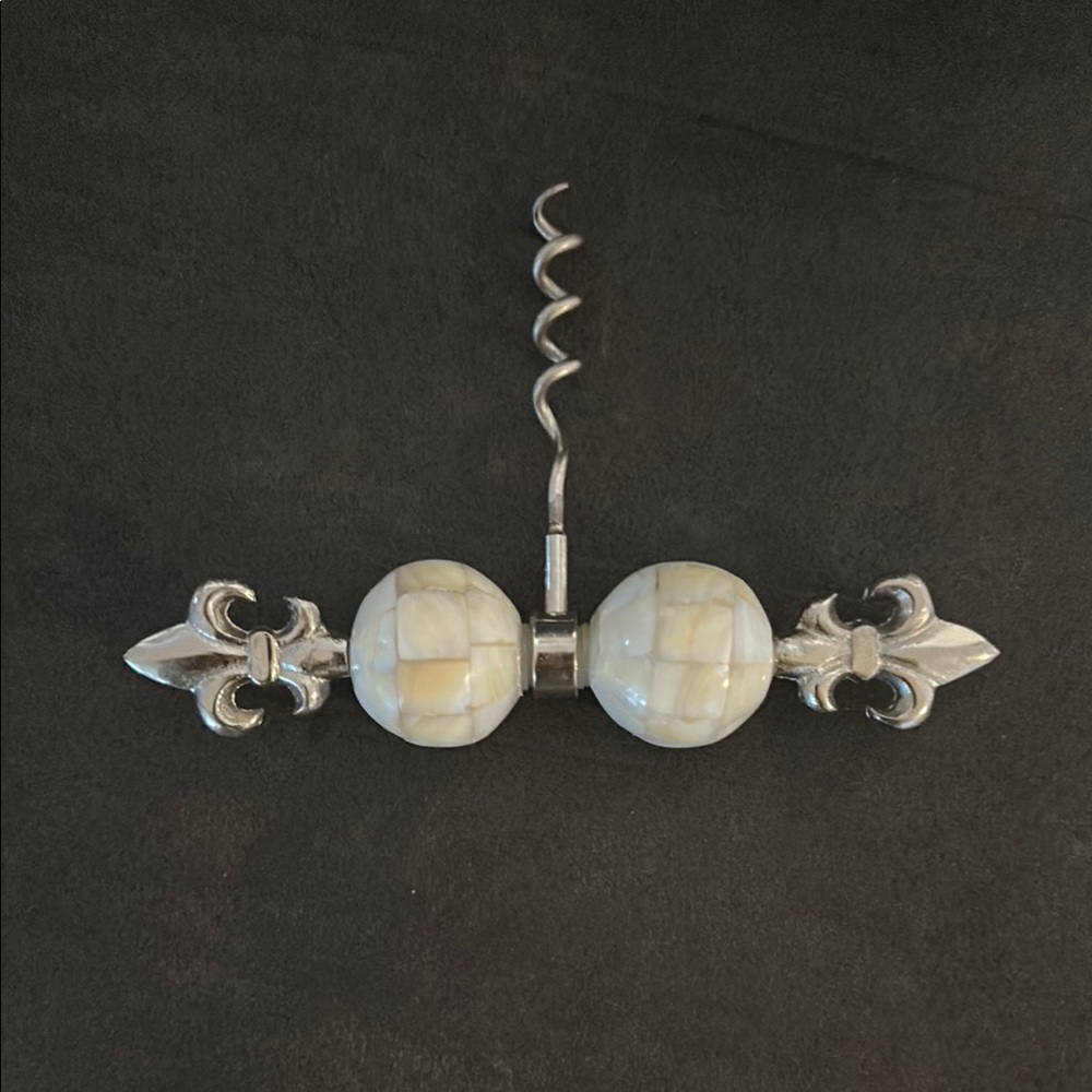 Cork Screw Silver tone and cream Mother of Pearl